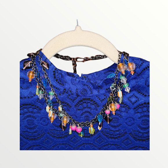 Pastels Colorful Charm Necklace Three Strand Jewelry - Picture 8 of 8